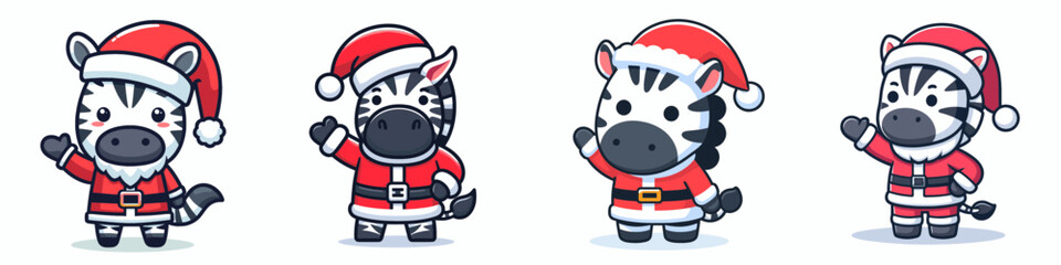 Zebra wear Santa Claus costumes waving hand a simple vector graphic of festive stripes