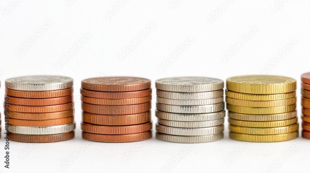 Poster a series of stacked coins in different colors and sizes, illustrating currency and the concept of we