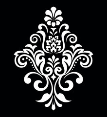 Damask graphic ornament. Floral design element. Black and white vector pattern.