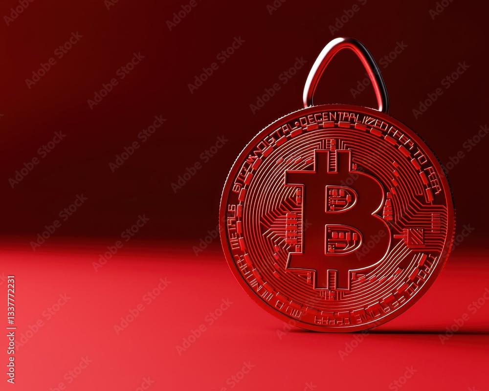 Poster a shiny bitcoin with a padlock symbolizes security in cryptocurrency transactions.