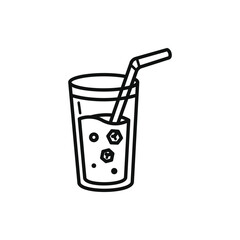 Simple Line Art Iced Drink Glass with Straw Icon