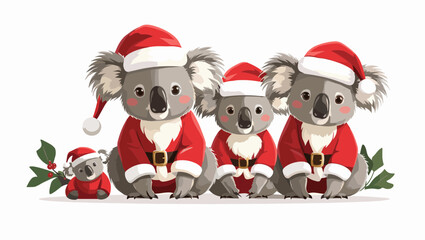 Koala wear Santa Claus costumes leaning forward a minimalist vector drawing shows festive Aussie spirit