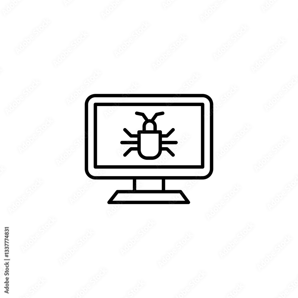 Poster computer bug icon, vector simple linear illustration for web and app..eps