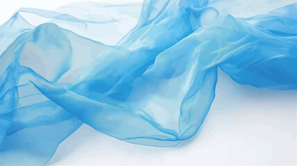 Obraz premium Close-up shot of a light blue, sheer fabric draped on a white background. The fabric is translucent, showing variations in color intensity due to the folds and light. The image focuses on the