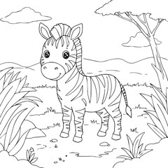 Zebra illustration in savana for coloring book
