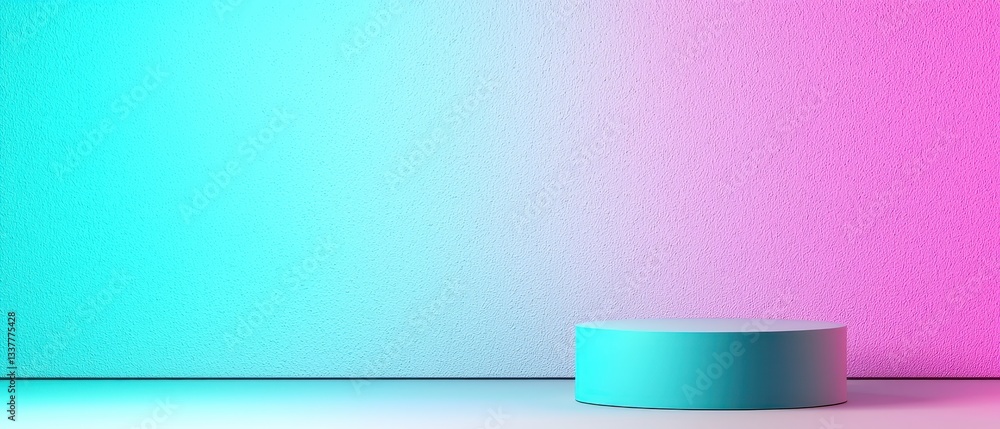 Poster a vibrant gradient backdrop with a circular platform for product display.