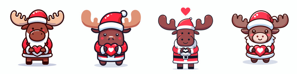 Moose wear Santa Claus costumes making a heart with hands a simple vector graphic