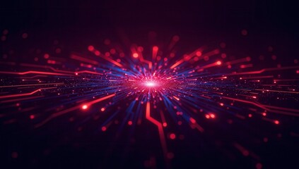 Fototapeta premium Futuristic Burst of Red and Blue Lights in a Digital Circuit Space
