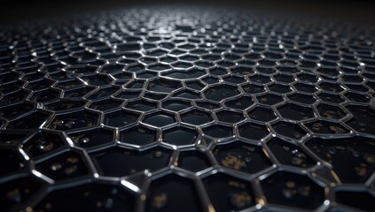 Fototapeta premium Futuristic Metallic Honeycomb Mesh with Reflection in Sci-Fi Style