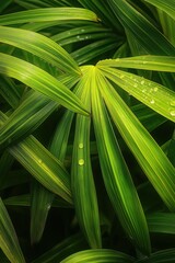 Obraz premium Fresh Saw Palmetto Leaves with Water Drops - Natural Herbal Remedy