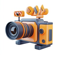 Minimalist 3D video marketing icon, white base.