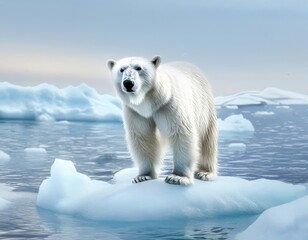 Arctic bear's magnificent presence on edge of an iceberg. represents harsh environment