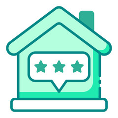 Review green filled line icon for real estate property ratings and feedback