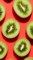 Fototapeta premium close-up of kiwi slices on a isolated red background