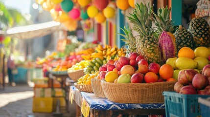 Bright and Cheerful Summer Market Displaying Fresh Fruits