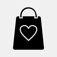 Icon valentine gift bag. Valentine day celebration elements. Icons in glyph style. Good for prints, posters, logo, party decoration, greeting card, etc.