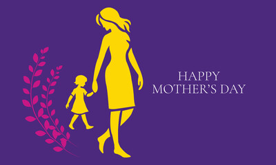 Elegant Mother and Daughter Walking Together Mother's Day Illustration