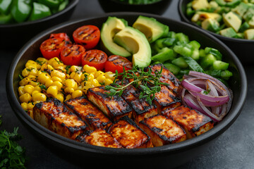 Fototapeta premium a vibrant and colorful scene of a frying pan filled with slices of diamond