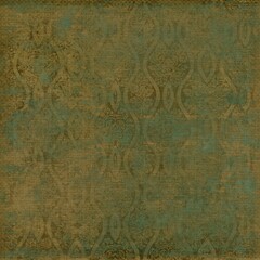 Vintage grunge ornamental background with faded damask pattern in teal and brown tones. Aged textured design ideal for posters, branding, wallpapers, scrapbooking, and artistic decorative projects.