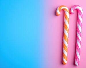 Colorful candy canes on a vibrant background, perfect for festive celebrations.