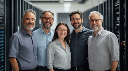 Obraz premium IT team posing in a server room.