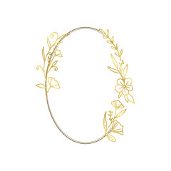Luxury Gold Line Oval Frame with Delicate Floral Accents