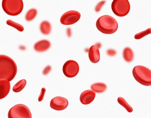 Flowing red blood cells isolated on solid white background