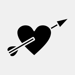 Icon heart with arrow. Valentine day celebration elements. Icons in glyph style. Good for prints, posters, logo, party decoration, greeting card, etc.