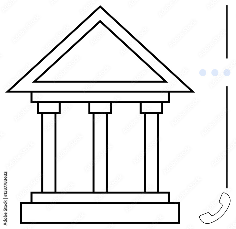 Aufkleber classical building with triangular pediment and four columns near a phone receiver. ideal for law, f