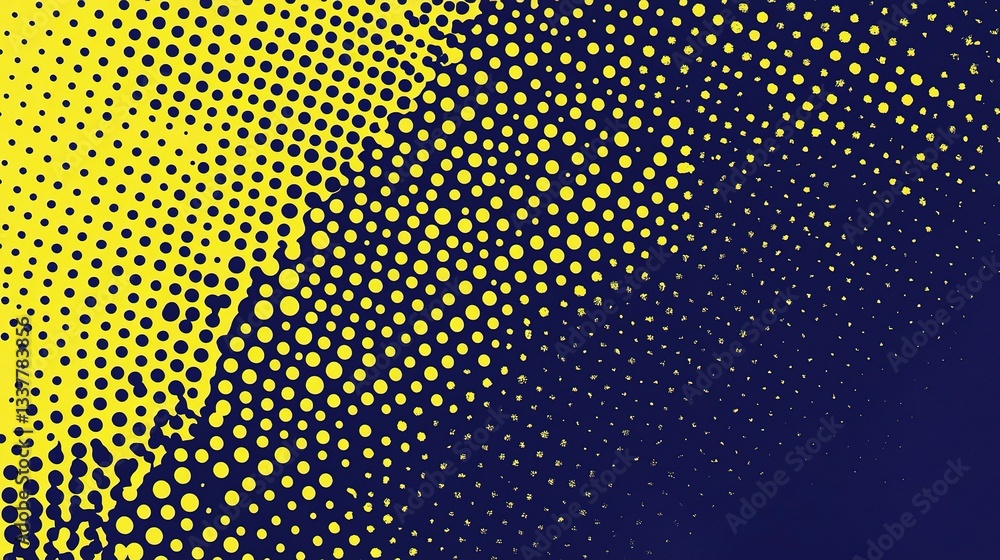 Poster yellow halftone dots gradient on dark blue background pattern