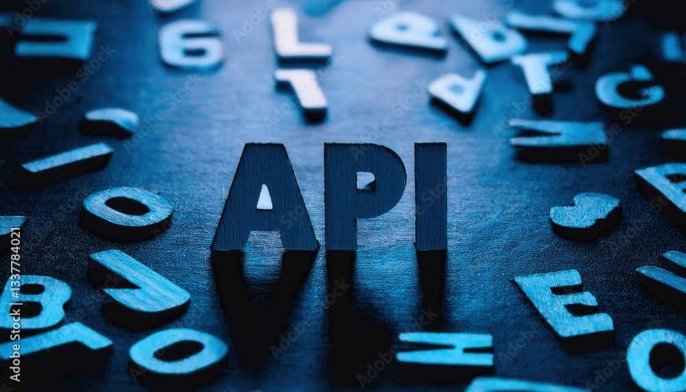 Poster api in big letters with blurred background effect