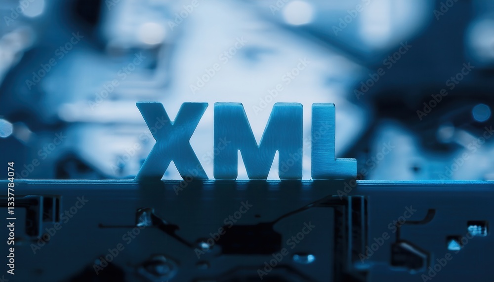 Poster xml text representation on blurred technological background