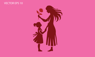 Loving Mother Giving Flower to Daughter Silhouette