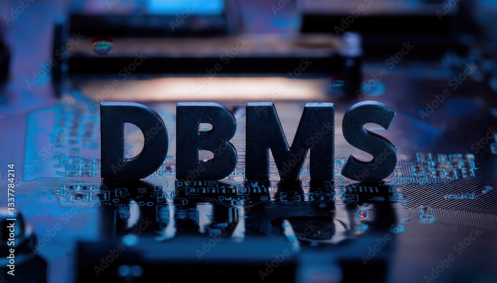 Poster database management systems concept on blurred tech background