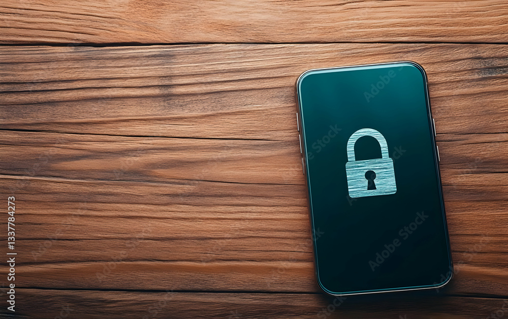 Poster a smartphone with a digital lock symbol displayed on its screen, symbolizing security and privacy in