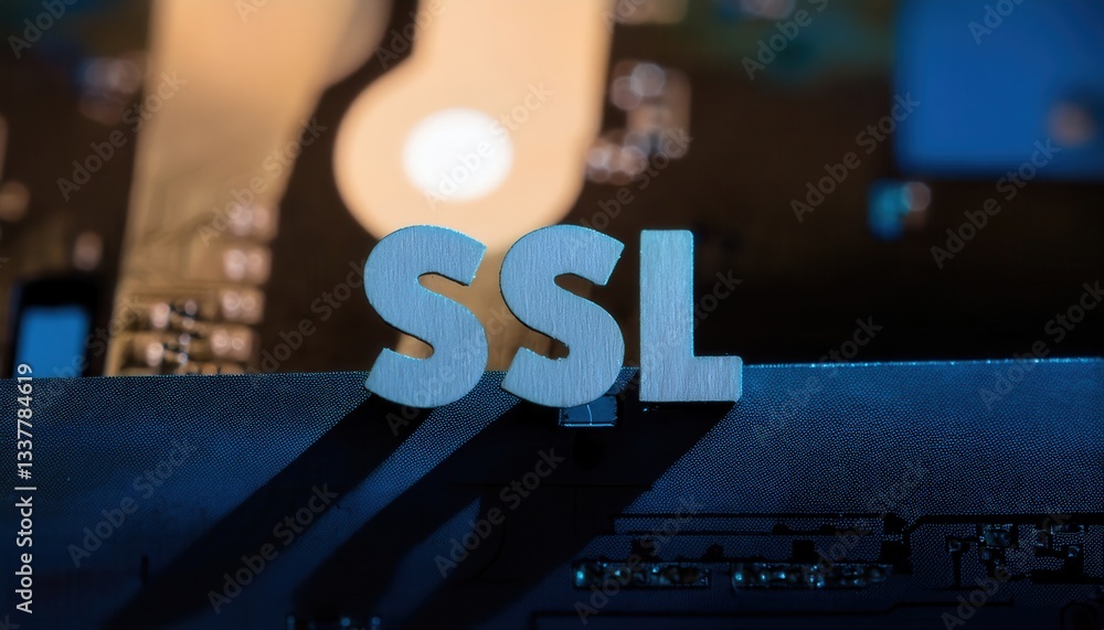 Poster secure socket layer ssl) text on blurred technology background