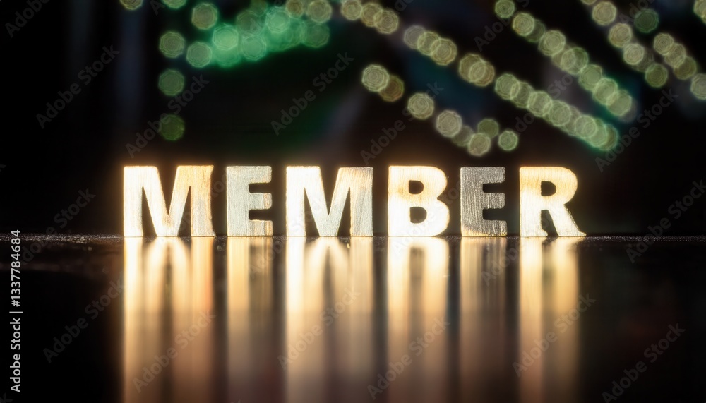 Poster illuminated member letters on blurred bokeh background