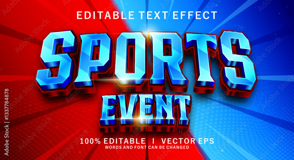 Poster sport event 3d vector text effect with modern style design