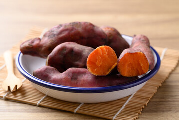 Orange Sweet potato in bowl, Healthy eating