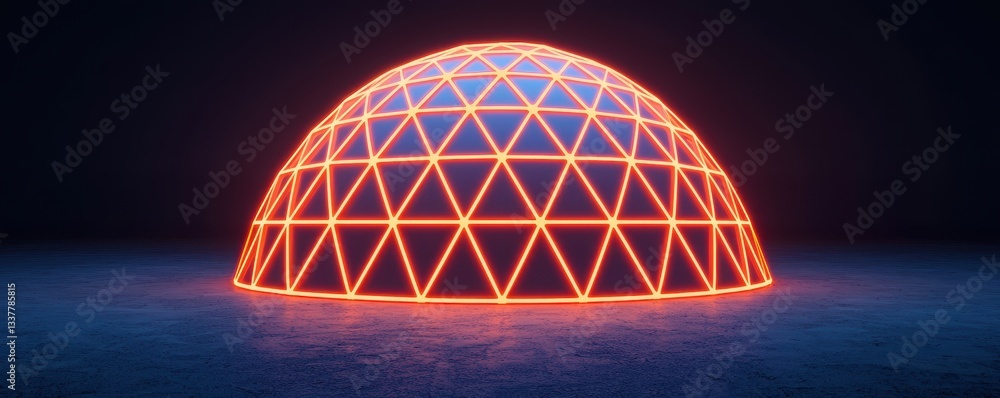 Aufkleber a glowing, geometric dome with a triangular pattern, illuminated in vibrant orange against a dark ba