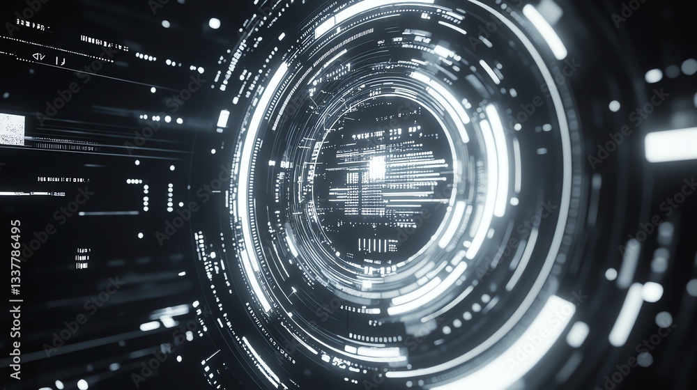 Poster futuristic technology background with glowing digital circles and data stream