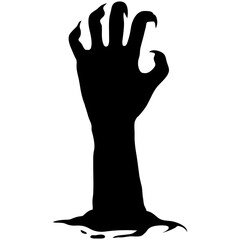Silhouette of Halloween Zombie Hand. Flat Vector Illustration.