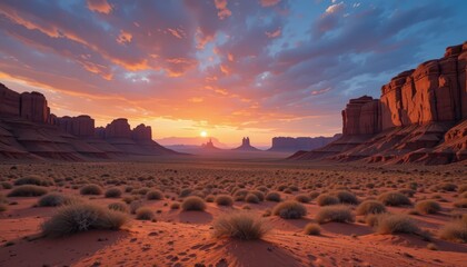 Fototapeta premium Stunning Sunset Over Monument Valley Landscape with Vibrant Colors