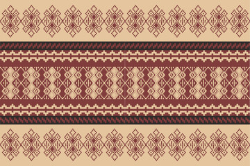 Brown ethnic, fabric , Geometric, seamless,pixel traditional ethnic, thai pattern, fabric pattern for textiles, rugs, wallpaper, clothing, sarong, batik, print, background, cover, illustration, vector