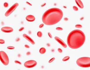 Flowing red blood cells isolated on solid white background