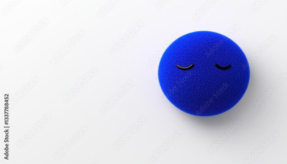 Poster relaxing blue object with a calm expression on a white background.
