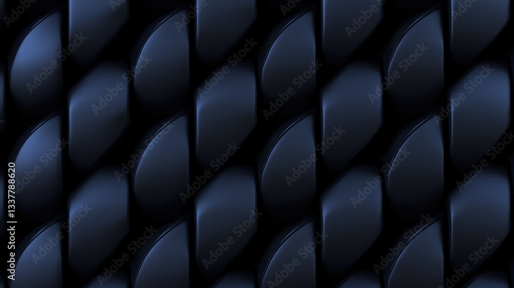 Poster seamless abstract pattern in dark blue tones with three-dimensional shapes.
