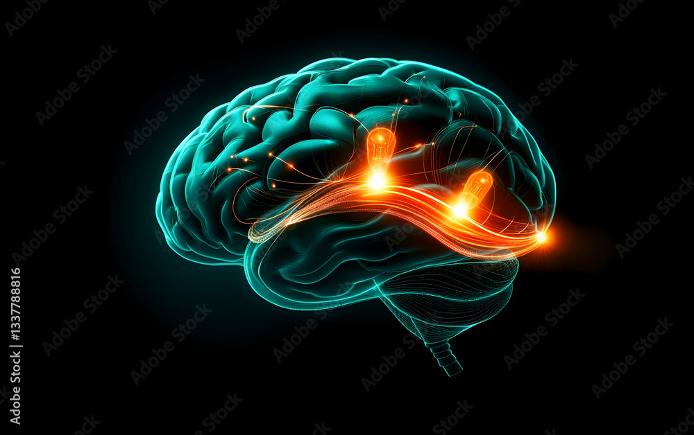 Poster a vibrant digital representation of a brain with glowing neural connections, symbolizing intelligenc