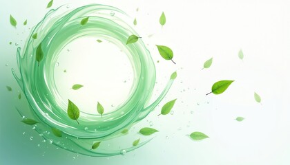 Illustration of green leaves vortex and sparkles on transparent backdrop. Realistic visual of waves with flying mint leaves. Abstract design element for organic, eco-friendly product advertisement.