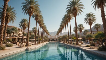 Serene Luxury Resort Pool Surrounded by Majestic Palm Trees